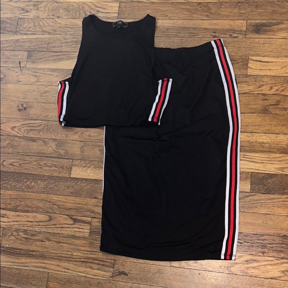 Black Two-Piece Set with Red and White Stripes - Picture 1 of 1